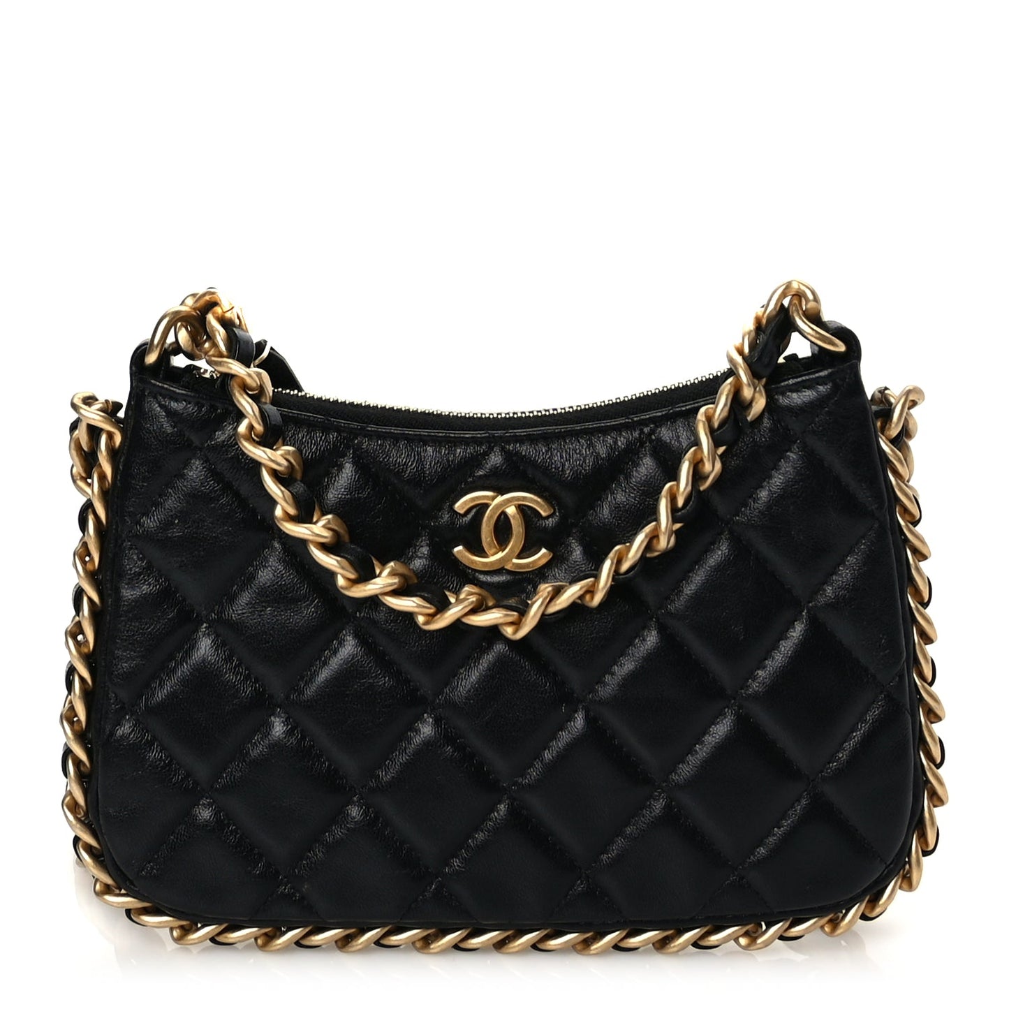 Chanel Lambskin Quilted Chain Around Top Handle Mini Bag Black