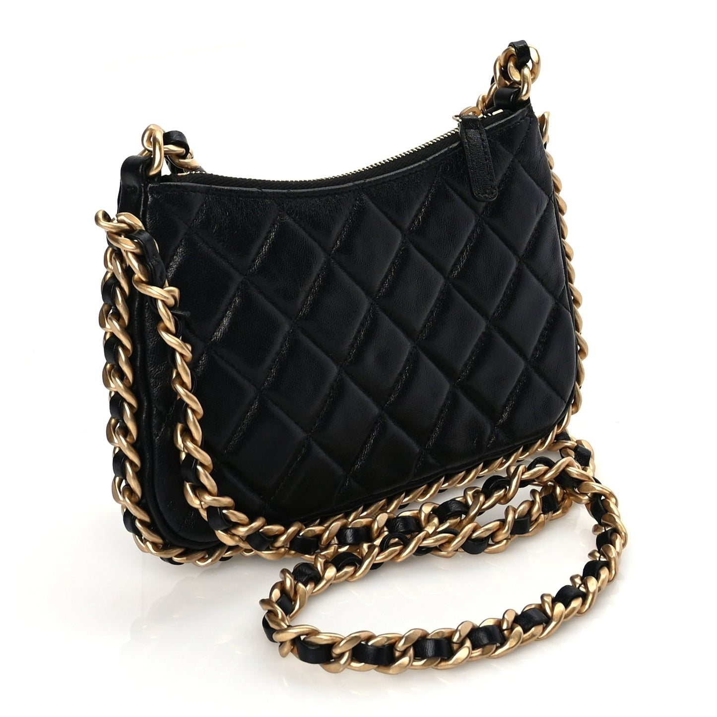 Chanel Lambskin Quilted Chain Around Top Handle Mini Bag Black