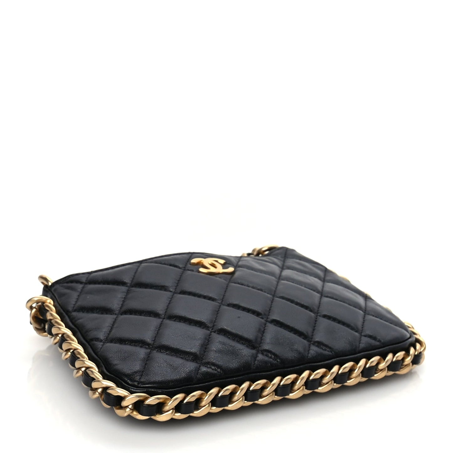 Chanel Lambskin Quilted Chain Around Top Handle Mini Bag Black