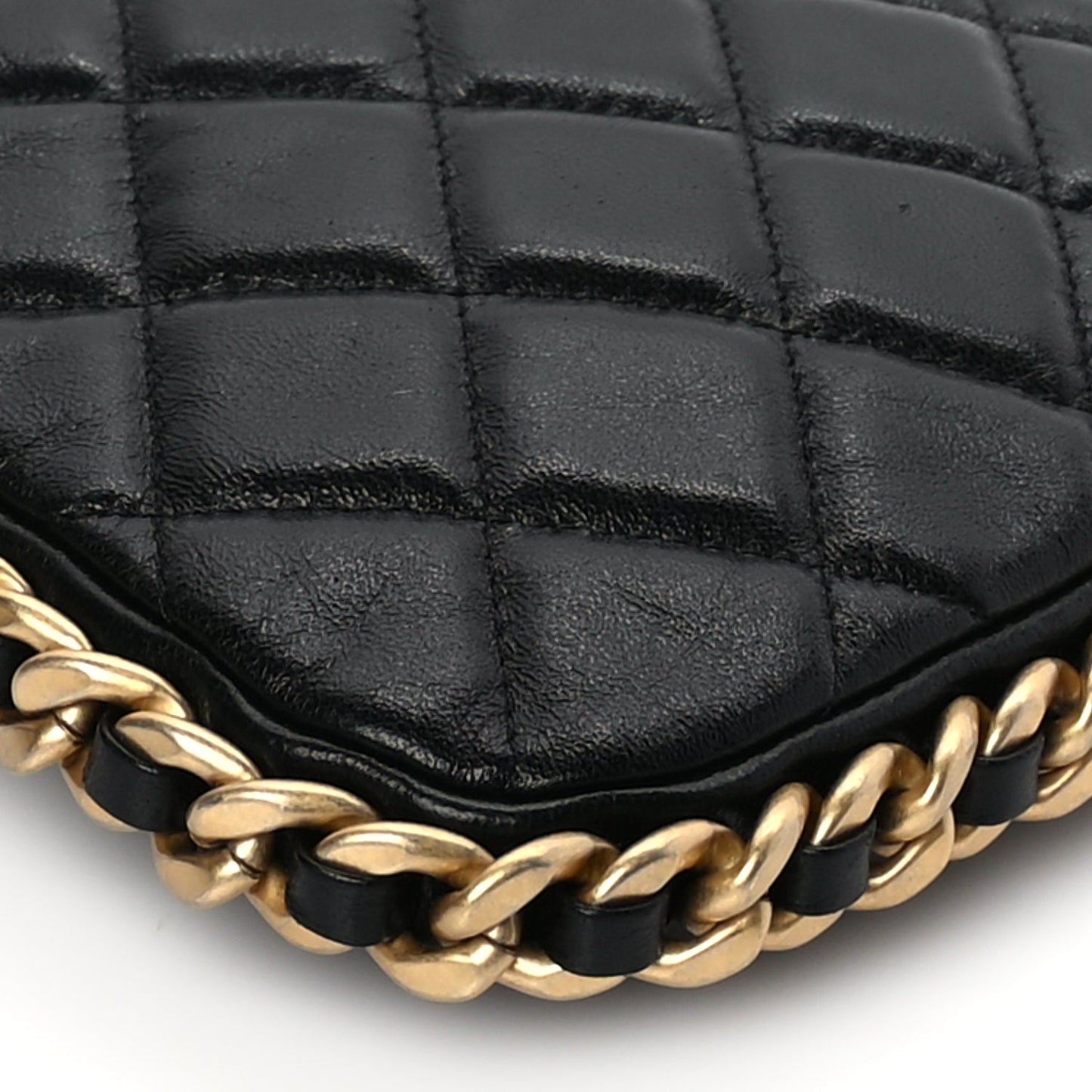 Chanel Lambskin Quilted Chain Around Top Handle Mini Bag Black
