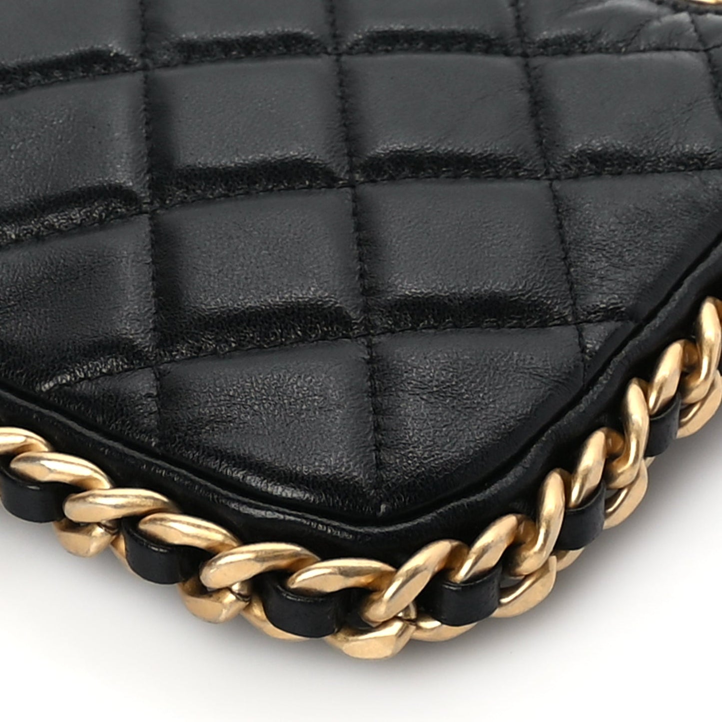 Chanel Lambskin Quilted Chain Around Top Handle Mini Bag Black