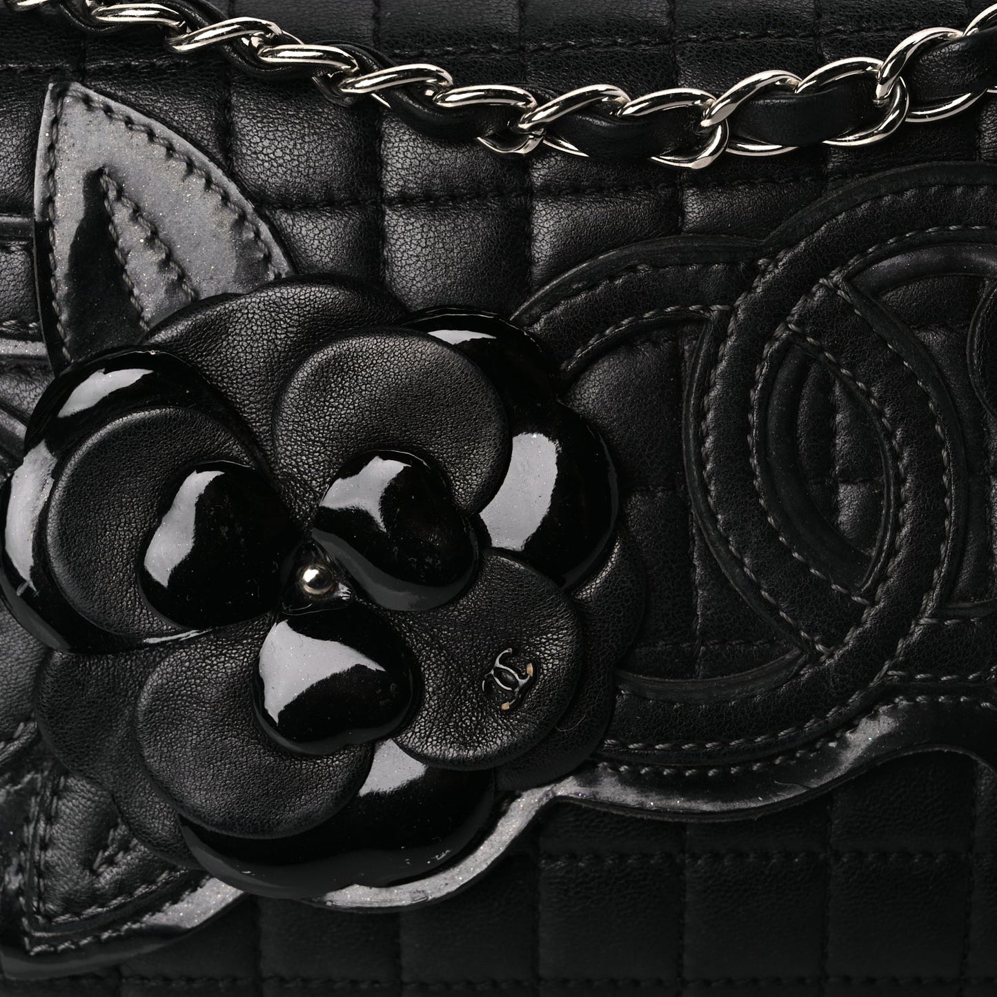 Chanel Lambskin Quilted Chocolate Bar Camellia No. 5 Flap Bag Black
