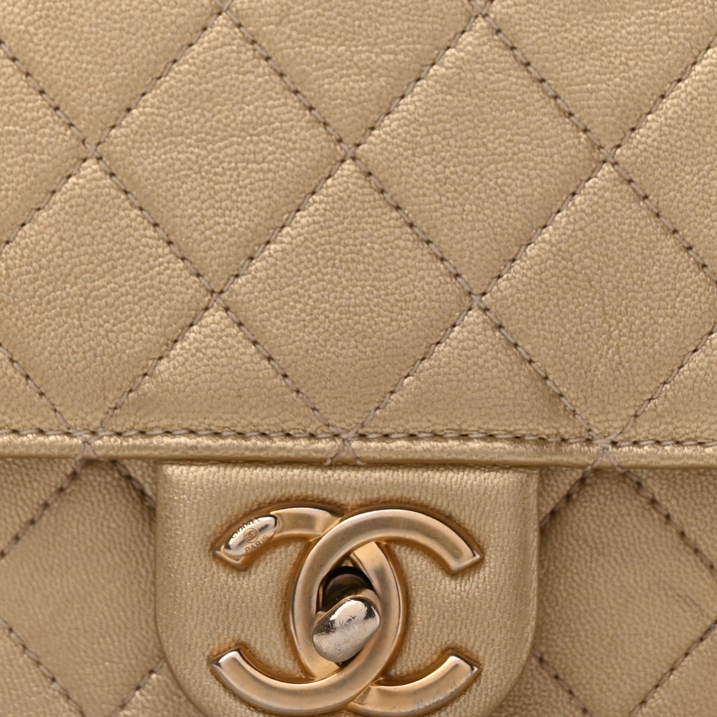 Chanel Metallic Lambskin Quilted Small Chic Pearls Flap Gold