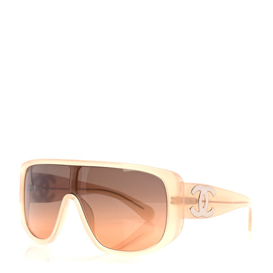 Chanel Transparent Acetate Shield Sunglasses 5495  Peach