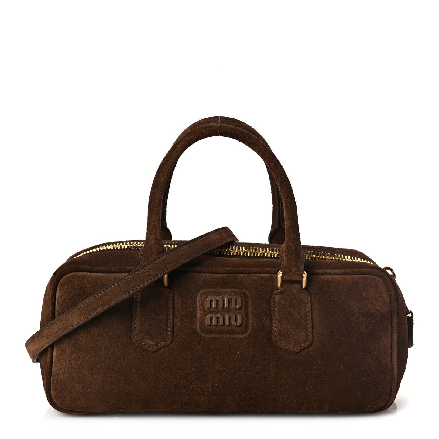 Miu Miu Camoscio Padded Large Arcadie Top Handle Bag Cacao