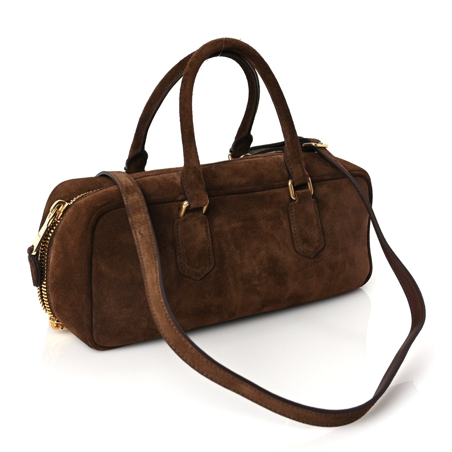 Miu Miu Camoscio Padded Large Arcadie Top Handle Bag Cacao