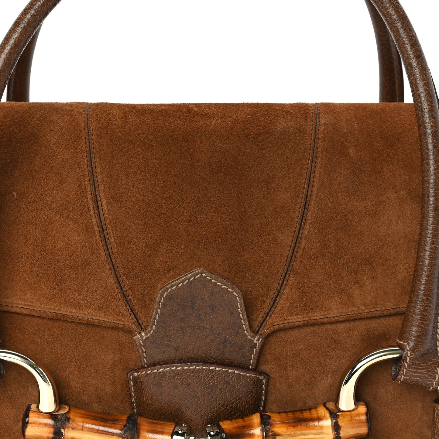 Gucci Suede Bamboo Horsebit Large Flap Bag Brown