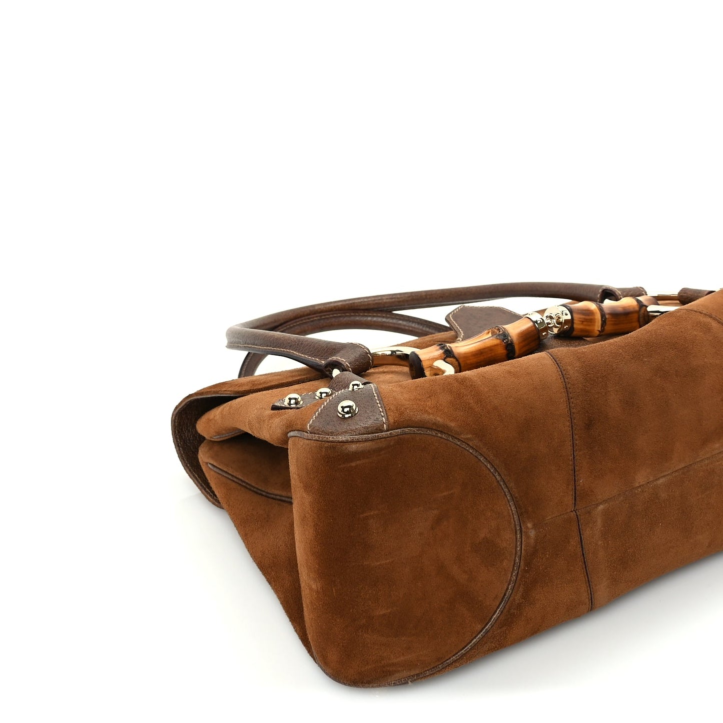 Gucci Suede Bamboo Horsebit Large Flap Bag Brown