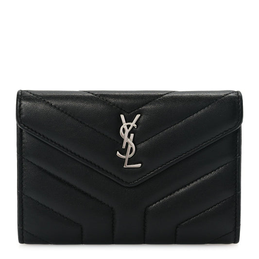 Saint Laurent Lambskin Y Quilted Monogram Small Loulou Envelope Wallet Black