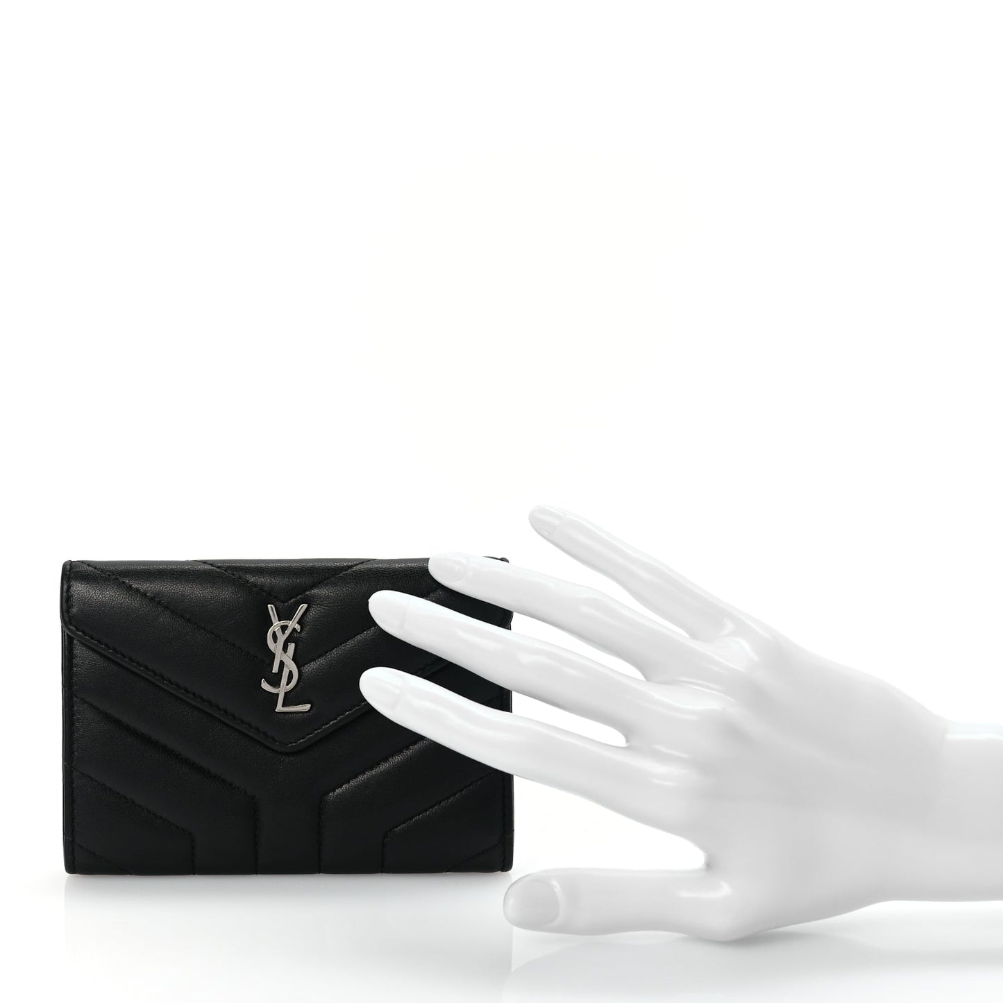 Saint Laurent Lambskin Y Quilted Monogram Small Loulou Envelope Wallet Black