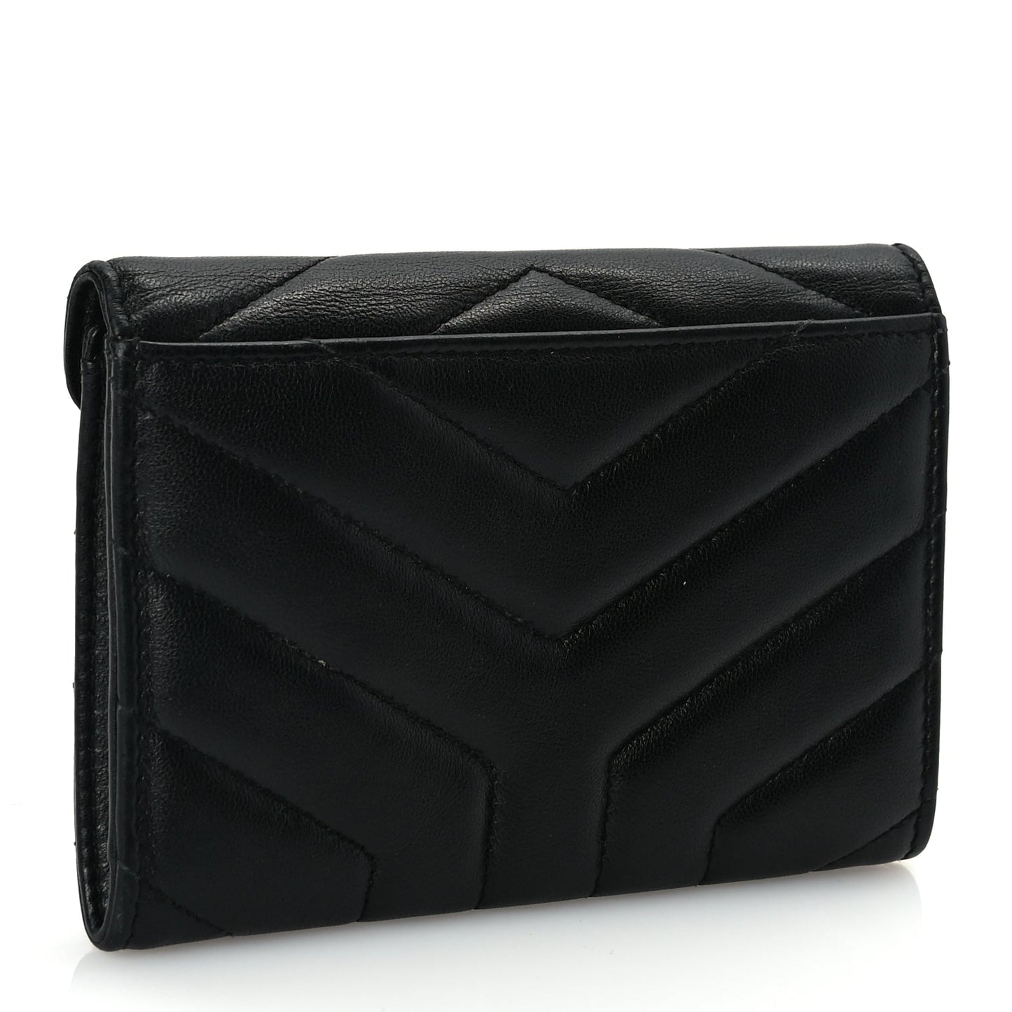 Saint Laurent Lambskin Y Quilted Monogram Small Loulou Envelope Wallet Black