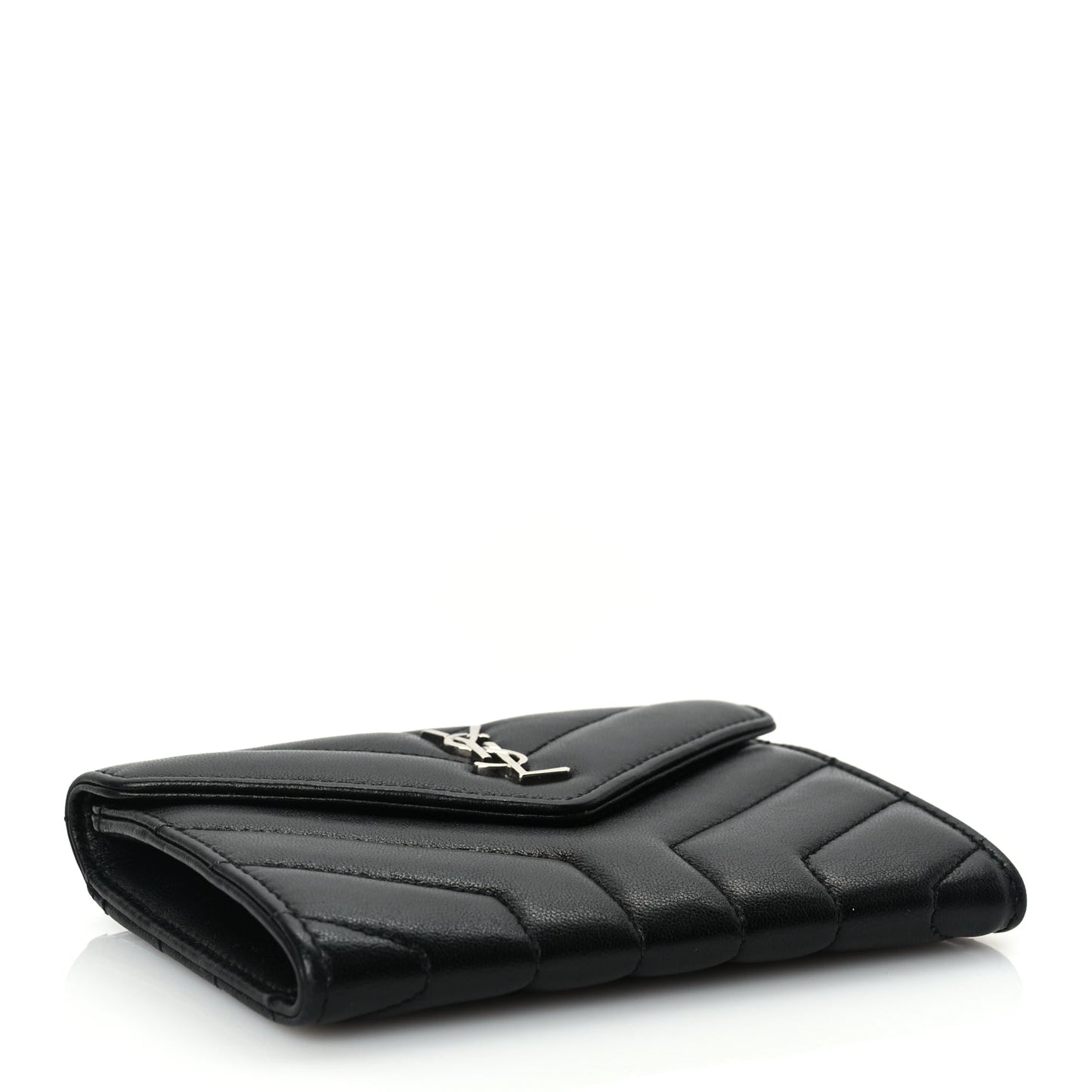 Saint Laurent Lambskin Y Quilted Monogram Small Loulou Envelope Wallet Black