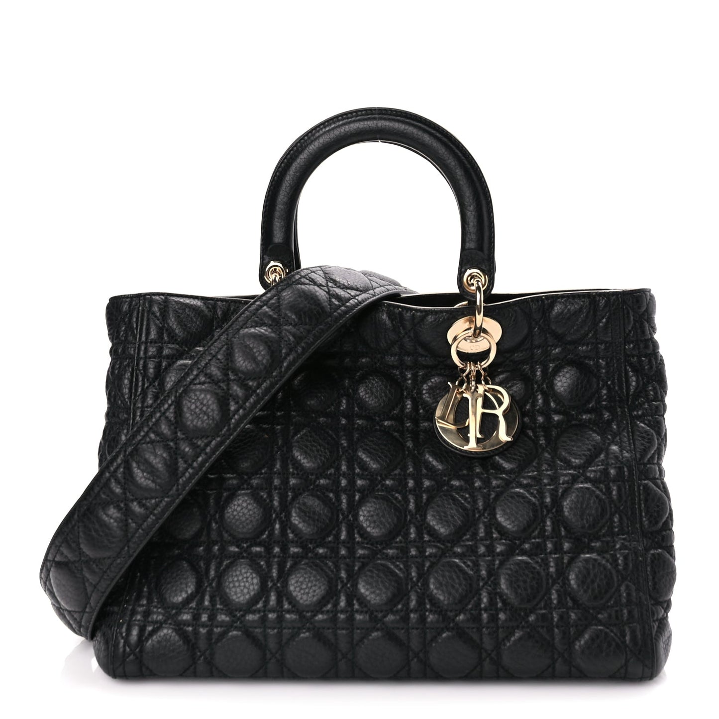 Christian Dior Grained Calfskin Cannage Large Supple Lady Dior Black