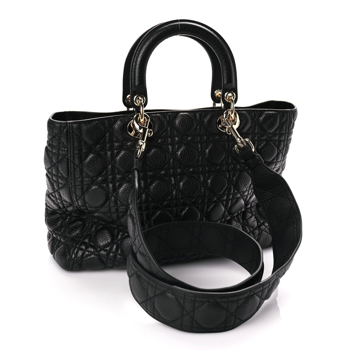 Christian Dior Grained Calfskin Cannage Large Supple Lady Dior Black