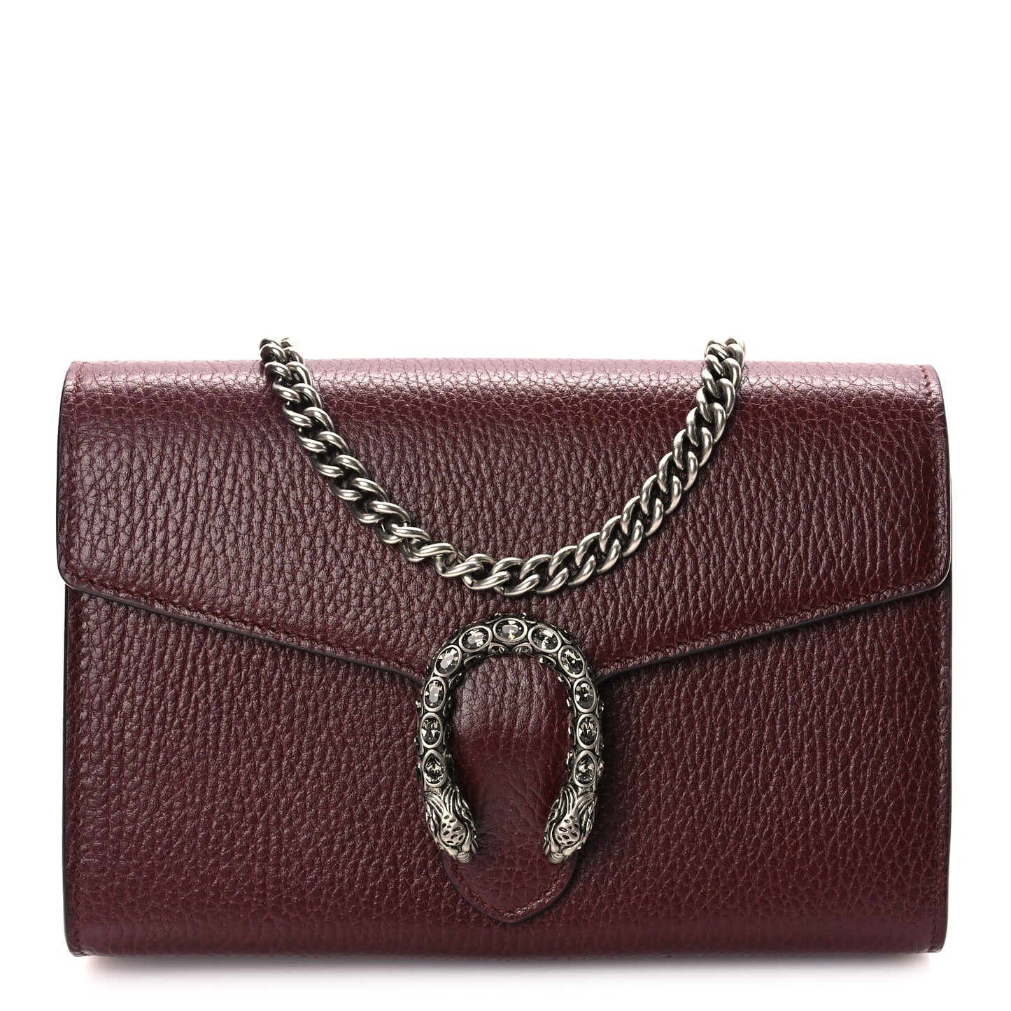 Gucci GUCCI Dollar Calfskin Crystal Mini Dionysus Chain Wallet Vintage Bordeaux