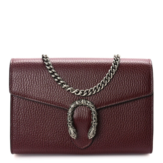 Gucci GUCCI Dollar Calfskin Crystal Mini Dionysus Chain Wallet Vintage Bordeaux