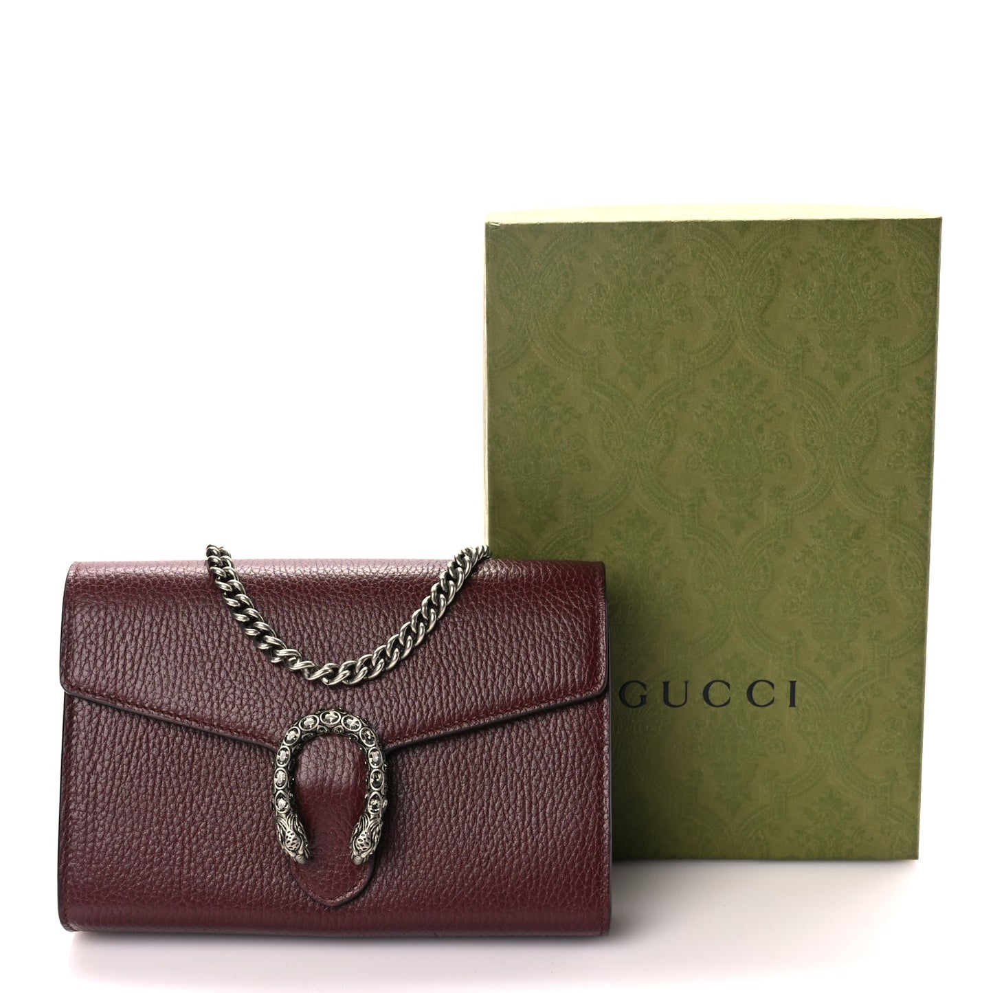 Gucci GUCCI Dollar Calfskin Crystal Mini Dionysus Chain Wallet Vintage Bordeaux
