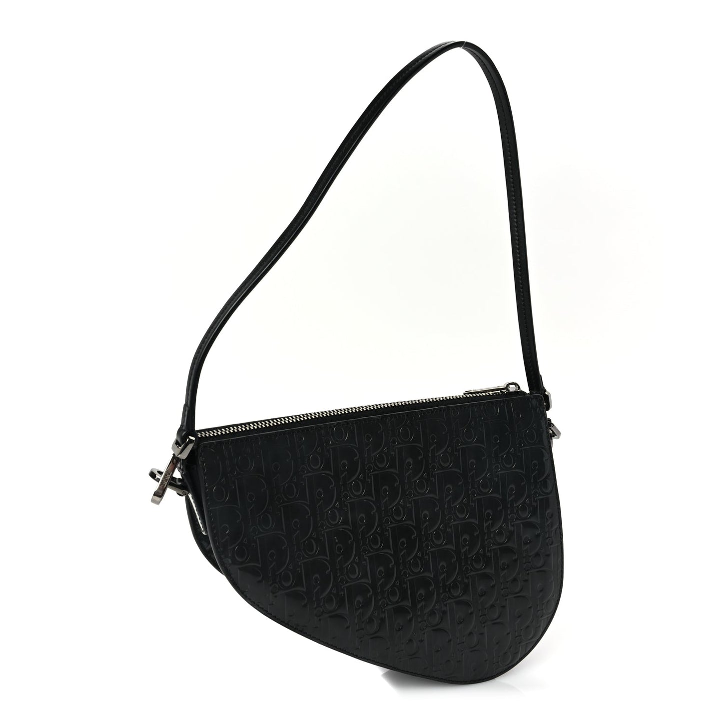 Christian Dior Patent Oblique Embossed Saddle Boxy Bag Black
