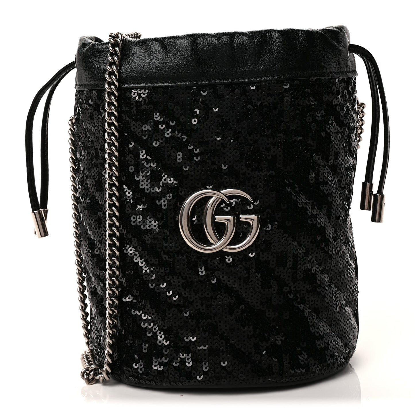 Gucci Sequin Mini GG Marmont 2.0 Bucket Bag  Black
