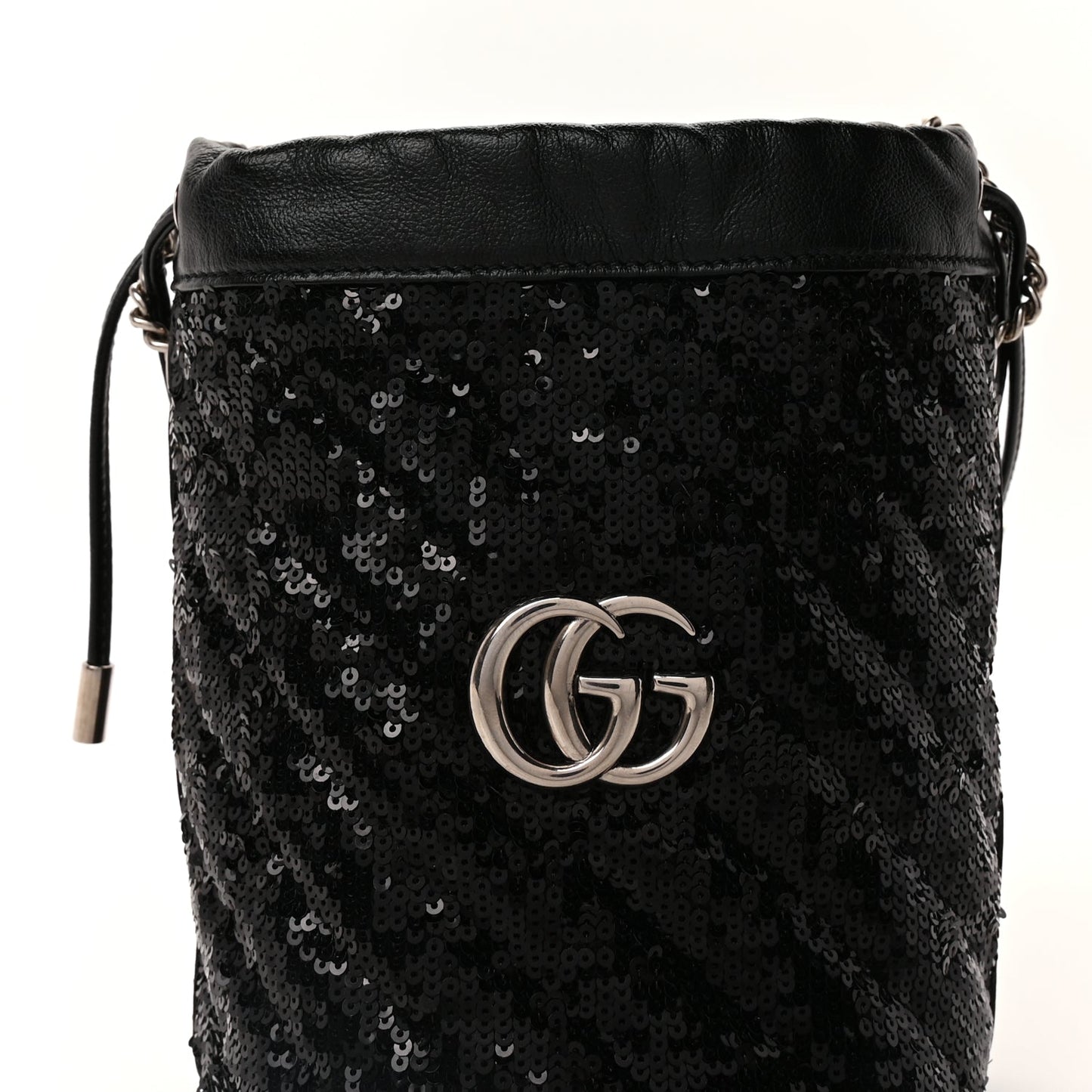 Gucci Sequin Mini GG Marmont 2.0 Bucket Bag  Black