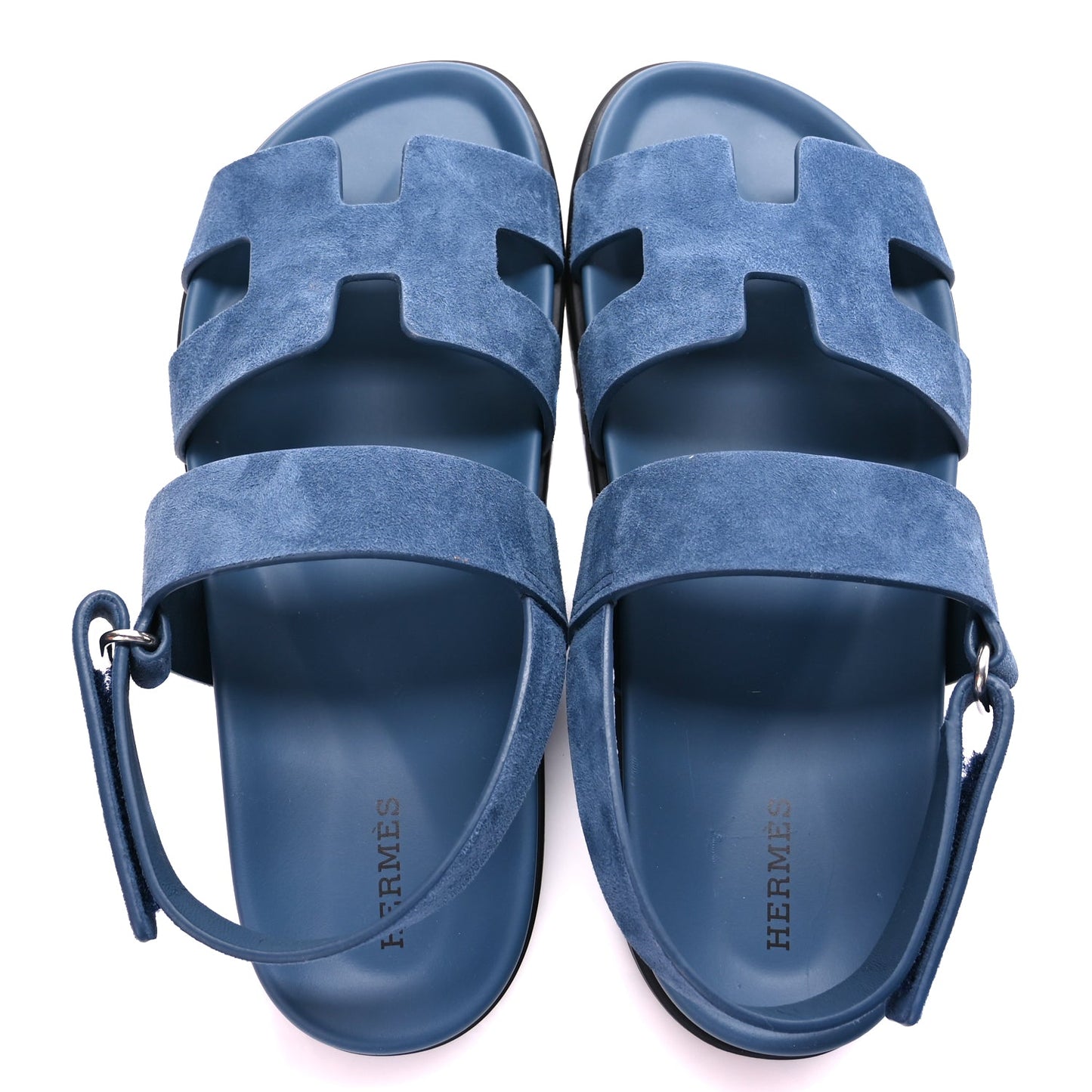 Hermes Suede Goatskin Womens Genius Sandals 39.5 Bleu Celeste