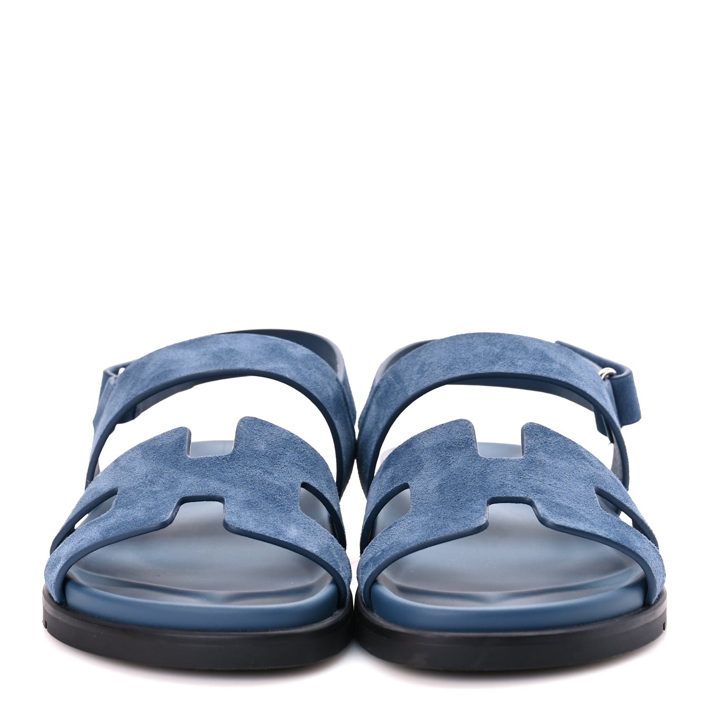 Hermes Suede Goatskin Womens Genius Sandals 39.5 Bleu Celeste