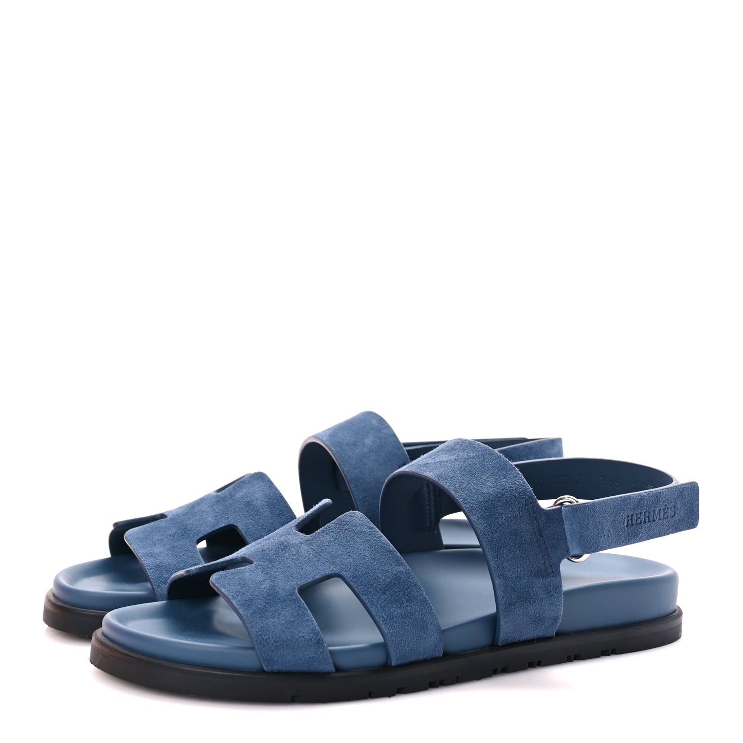Hermes Suede Goatskin Womens Genius Sandals 39.5 Bleu Celeste