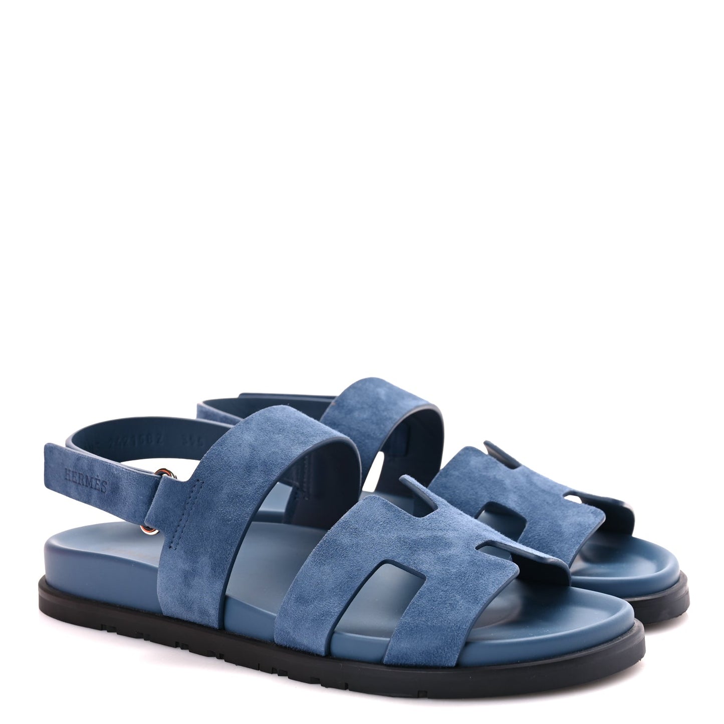 Hermes Suede Goatskin Womens Genius Sandals 39.5 Bleu Celeste