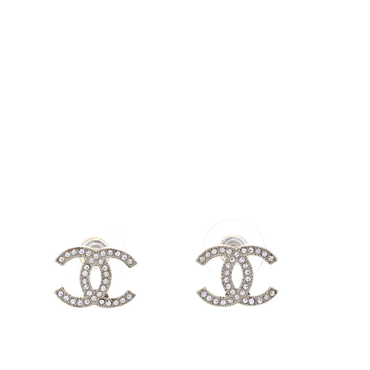 Chanel Metal Crystal CC Earrings Gold