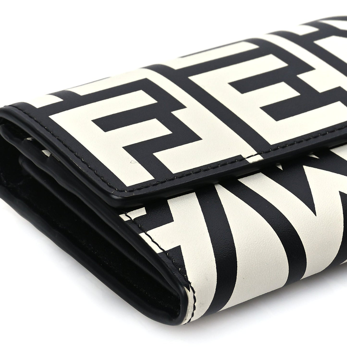 Fendi X MARC JACOBS Nappa Vitello King Logo Print Continental Wallet On Chain White Black