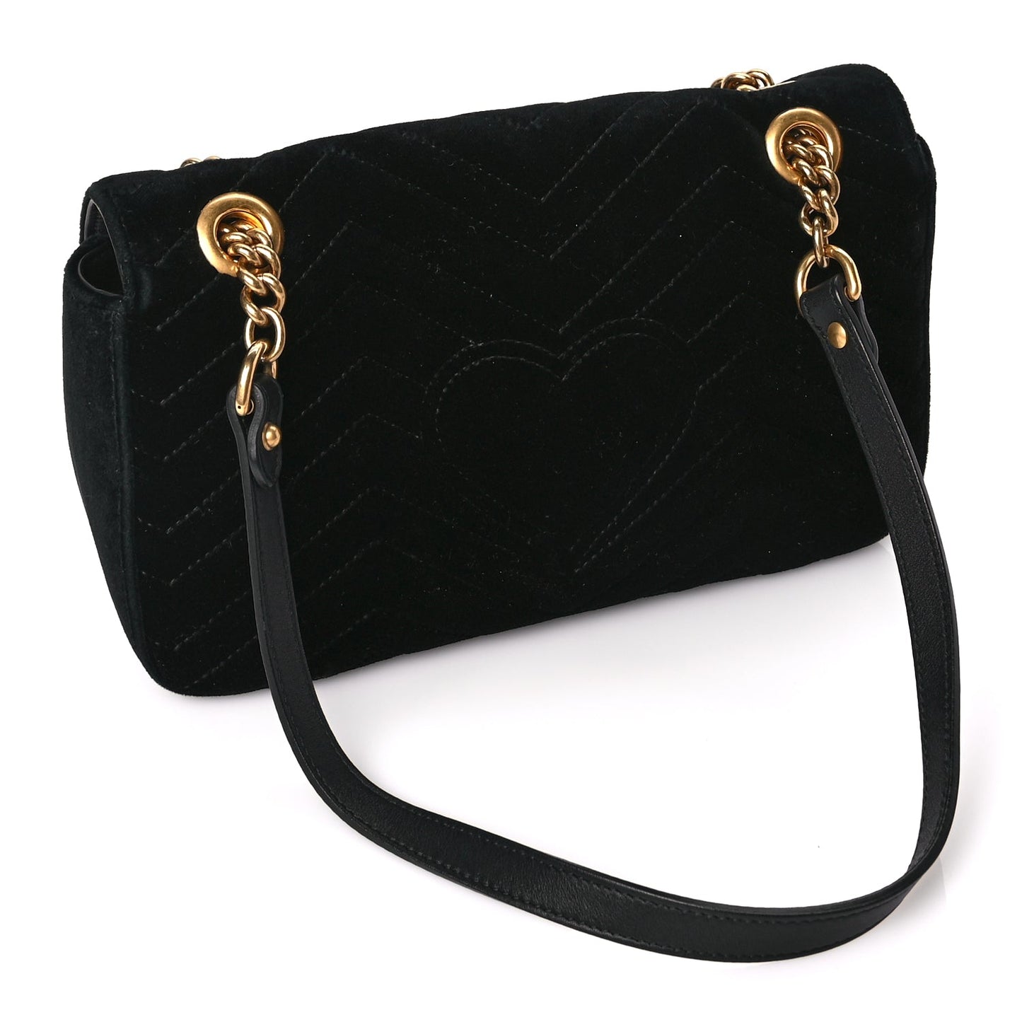 Gucci Velvet Matelasse Small GG Marmont Shoulder Bag Black