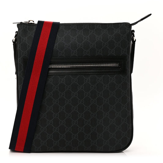 Gucci GG Supreme Monogram Appia Calfskin Web Large Messenger Bag Black Grey