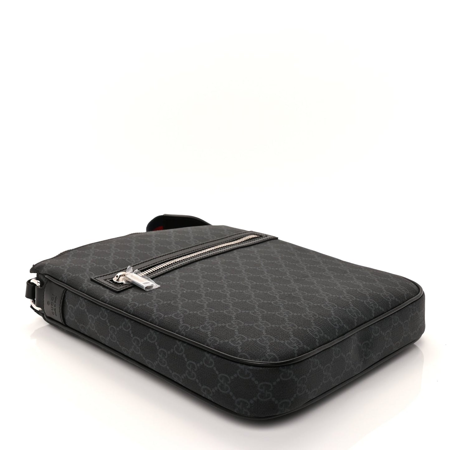 Gucci GG Supreme Monogram Appia Calfskin Web Large Messenger Bag Black Grey