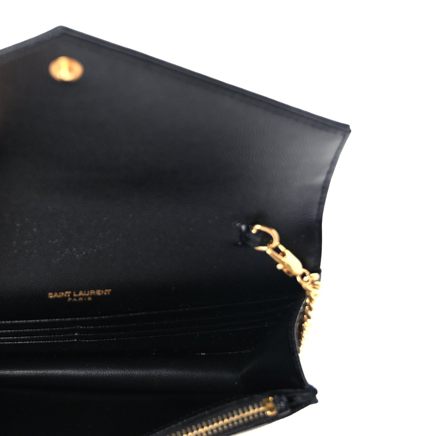 Saint Laurent Grain De Poudre Matelasse Chevron Monogram Envelope Chain Wallet  Black