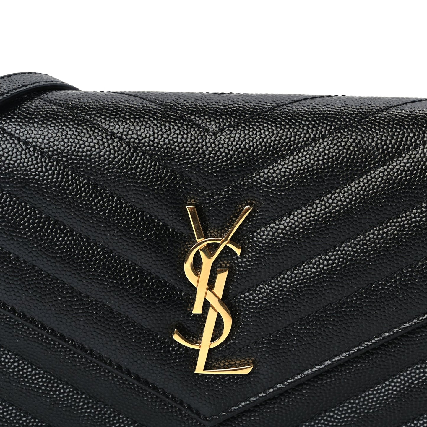 Saint Laurent Grain De Poudre Matelasse Chevron Monogram Envelope Chain Wallet  Black