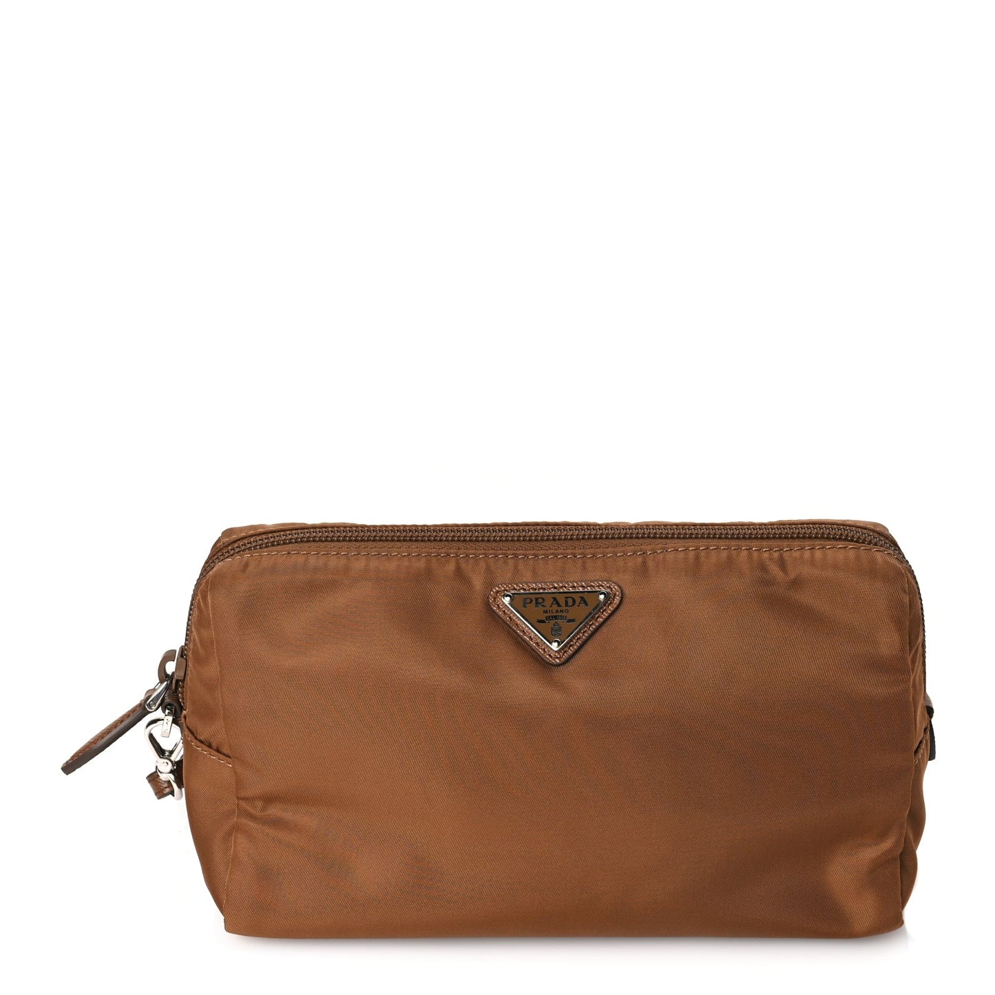 Prada Re-Nylon Vela Saffiano Wristlet Brandy