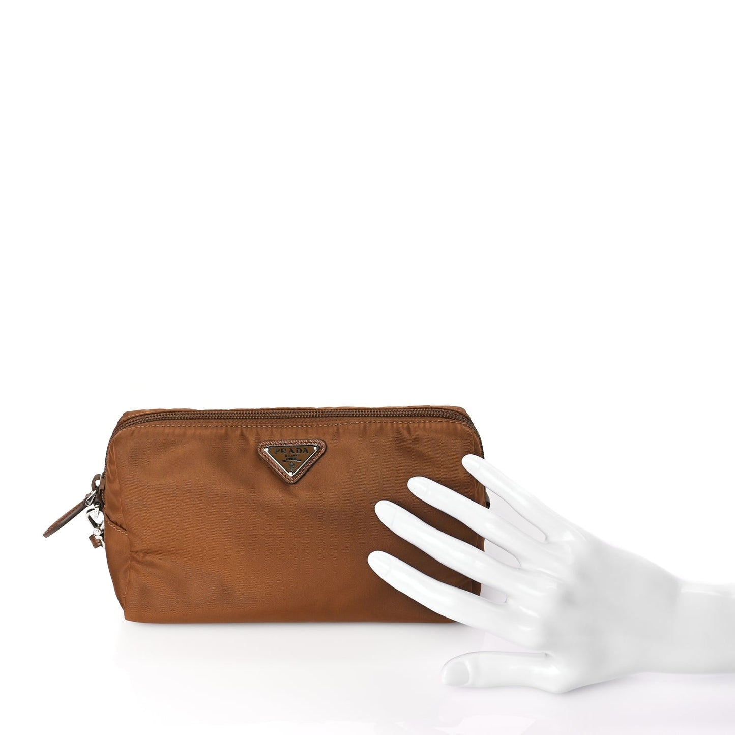 Prada Re-Nylon Vela Saffiano Wristlet Brandy