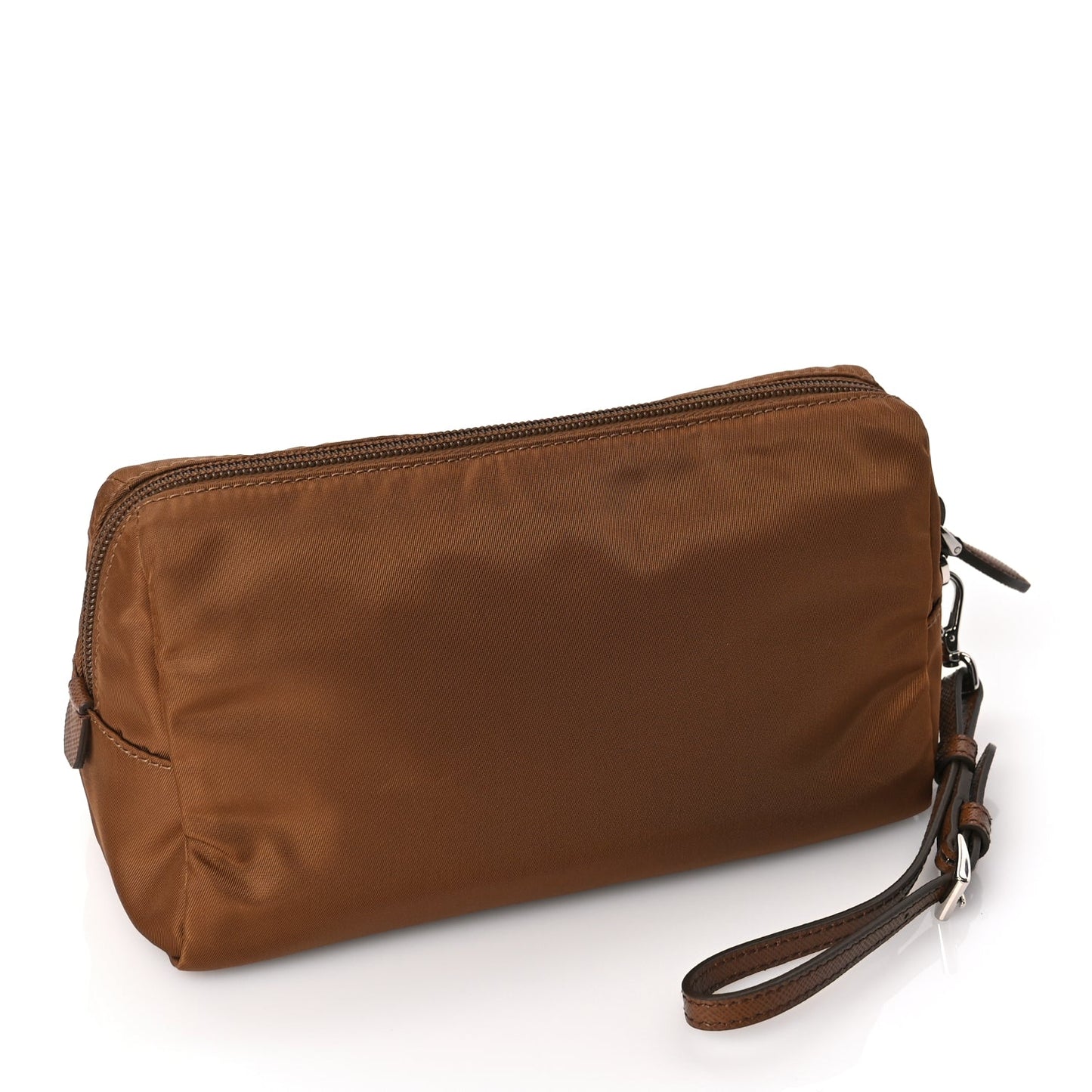 Prada Re-Nylon Vela Saffiano Wristlet Brandy