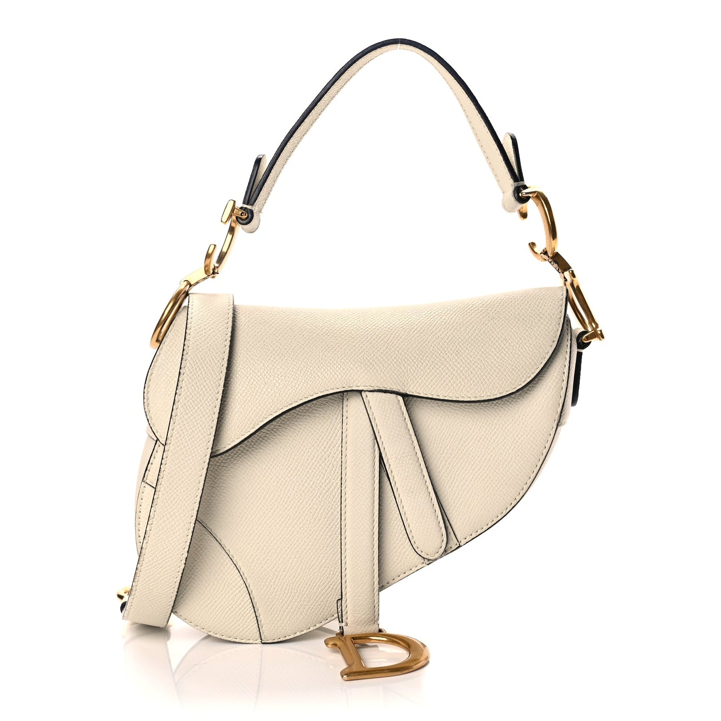 Christian Dior Grained Calfskin Mini Saddle Bag With Strap White