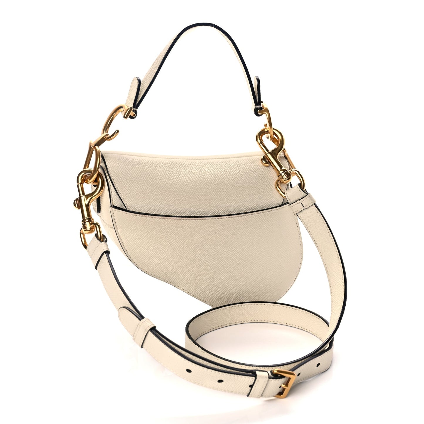 Christian Dior Grained Calfskin Mini Saddle Bag With Strap White