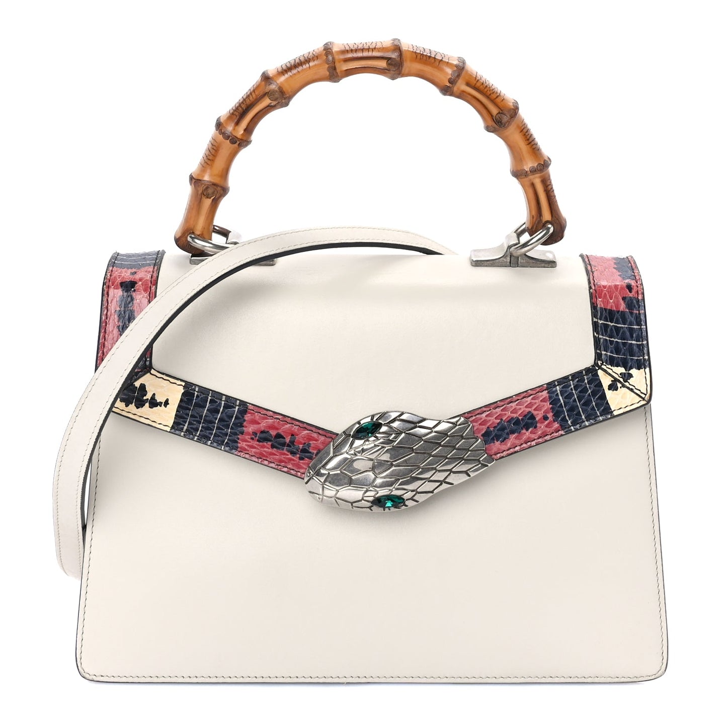 Gucci Calfskin Snakeskin Small Lilith Top Handle Bag White