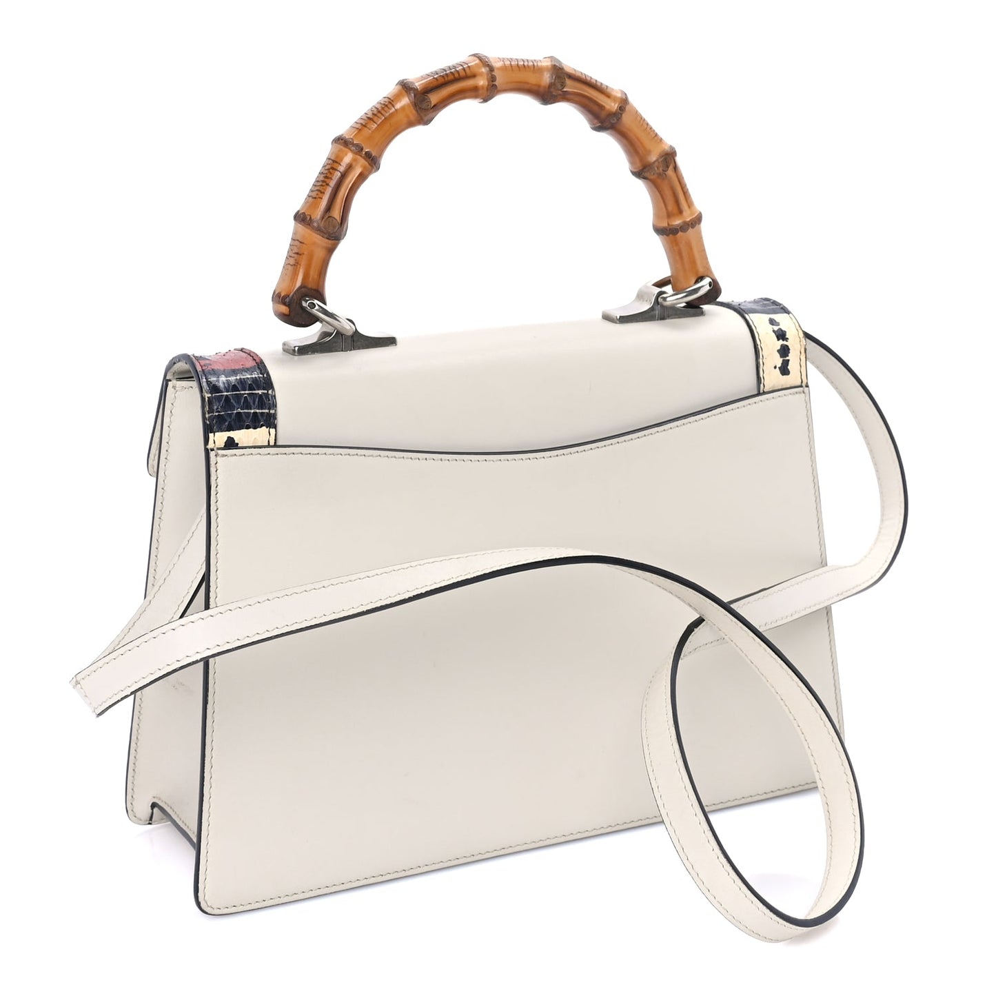 Gucci Calfskin Snakeskin Small Lilith Top Handle Bag White