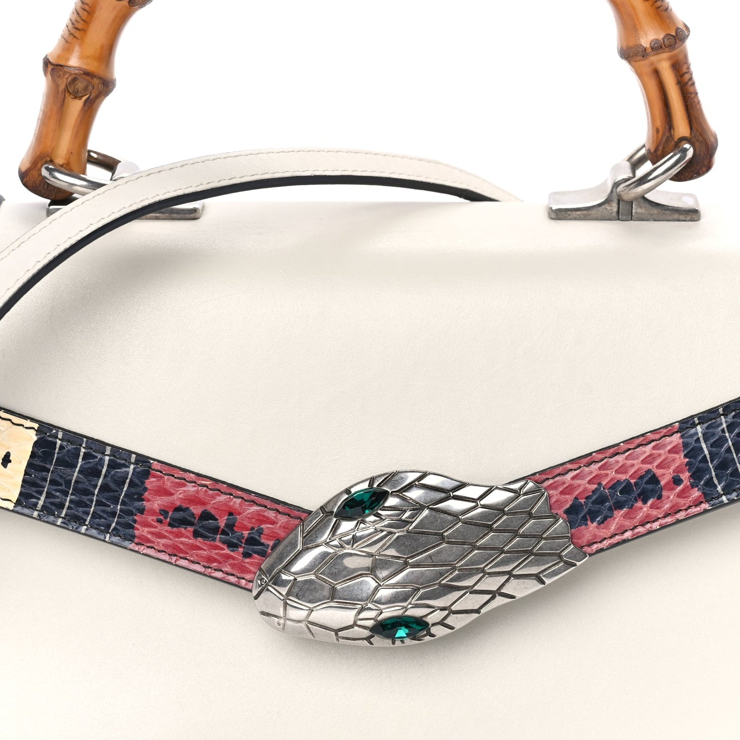 Gucci Calfskin Snakeskin Small Lilith Top Handle Bag White
