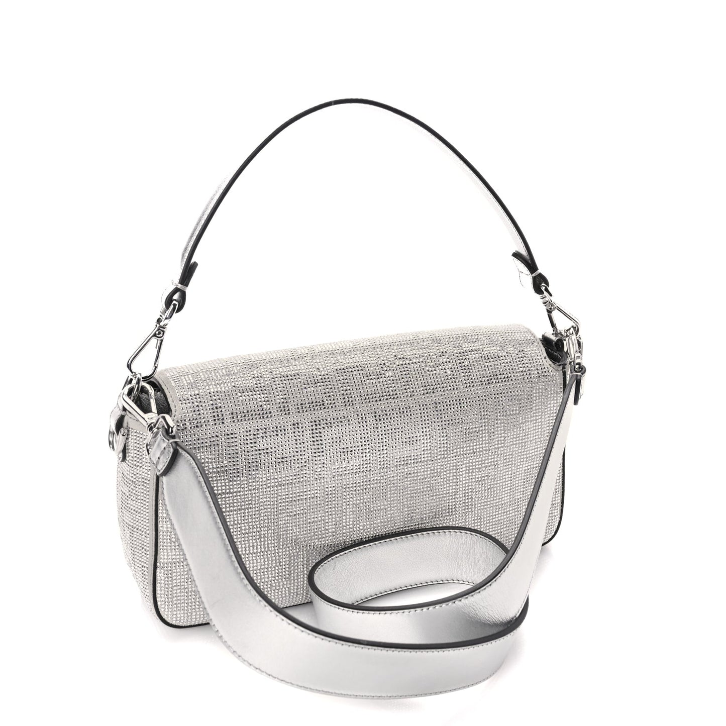 Fendi Crystal Vitello Laminato FF Medium Baguette Crystal Argento