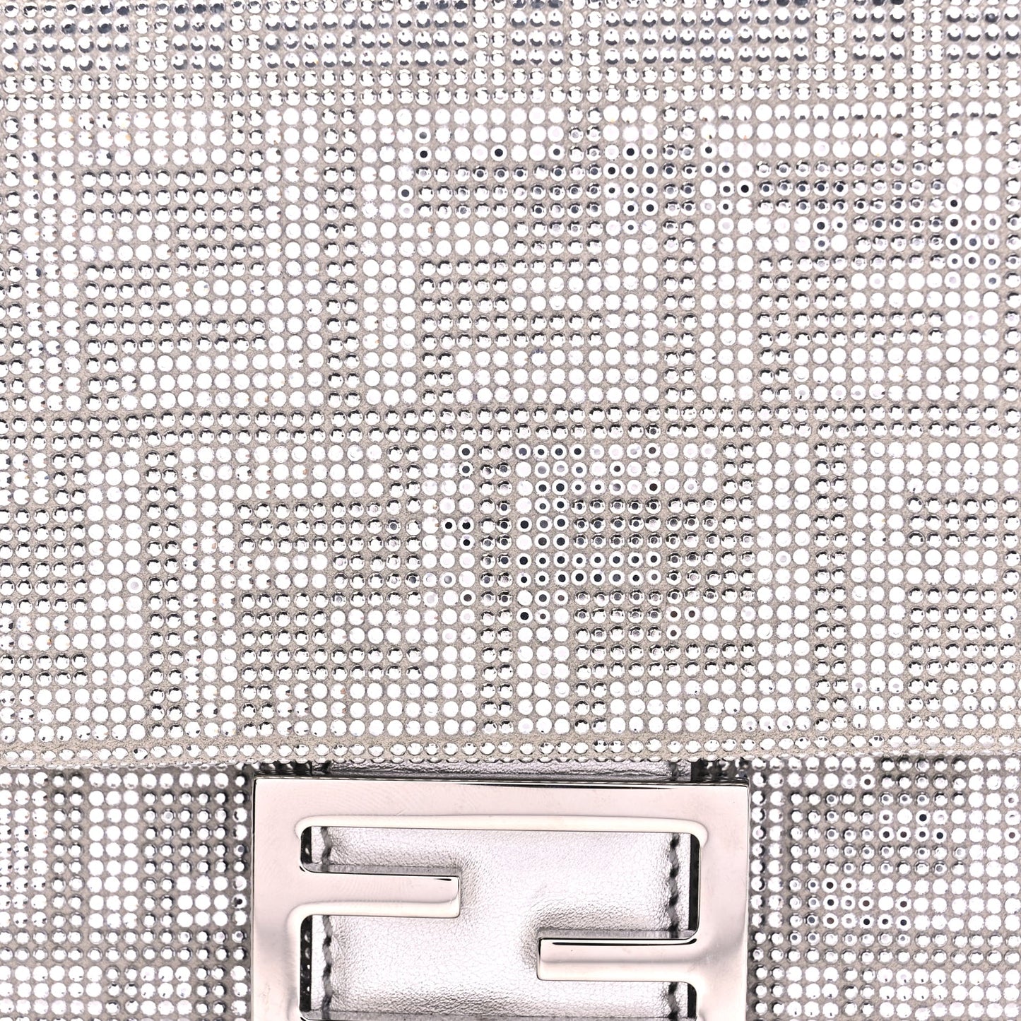 Fendi Crystal Vitello Laminato FF Medium Baguette Crystal Argento