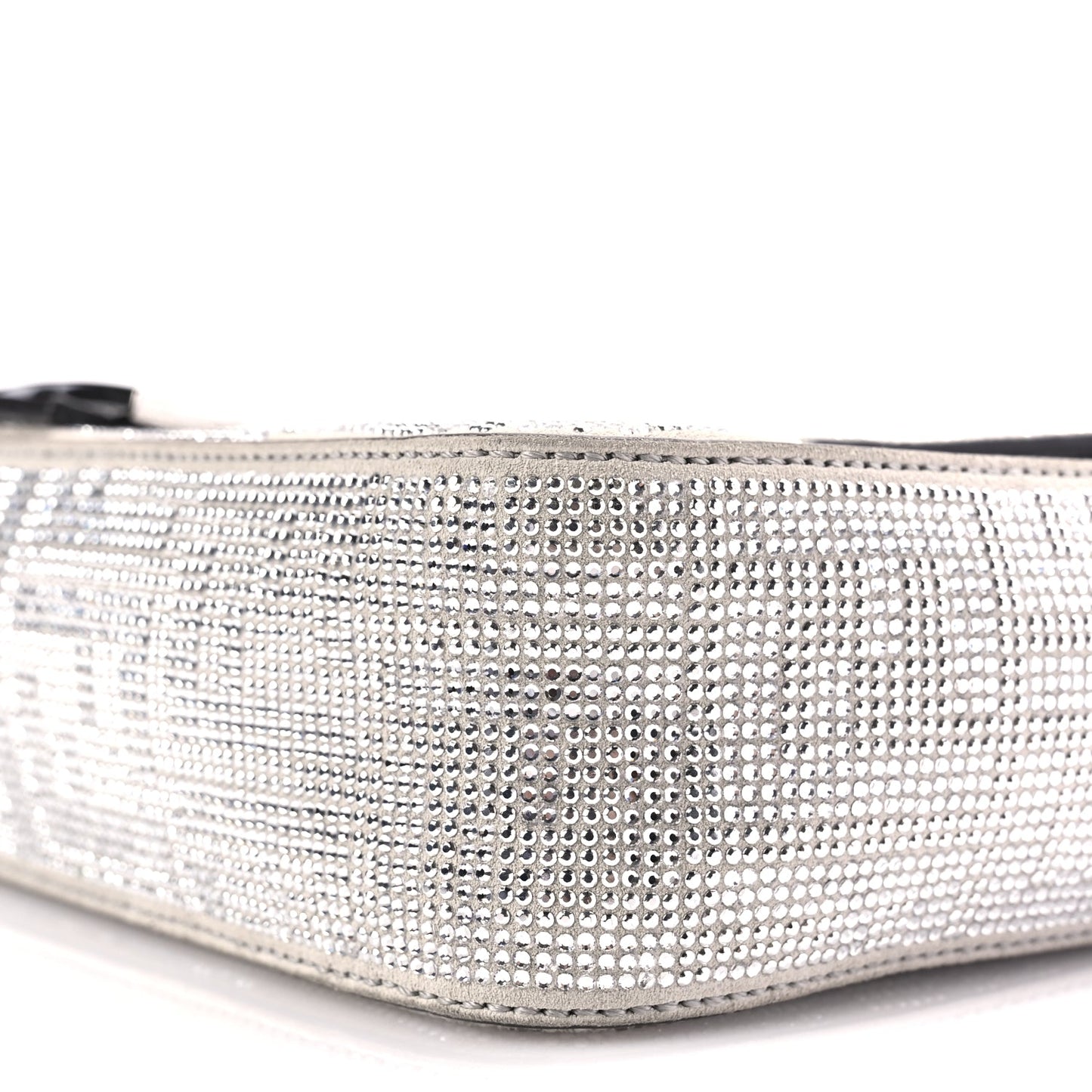Fendi Crystal Vitello Laminato FF Medium Baguette Crystal Argento