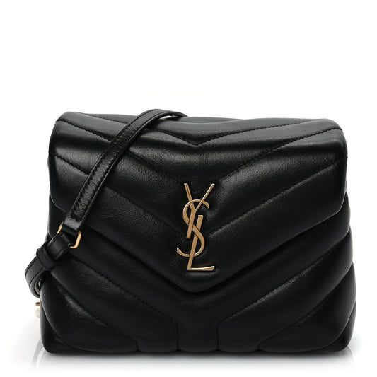 Saint Laurent Calfskin Y Quilted Monogram Toy Loulou Crossbody Satchel Black