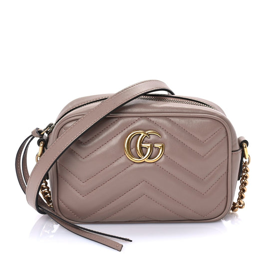 Gucci Calfskin Matelasse Mini GG Marmont Chain Shoulder Bag  Porcelain Rose