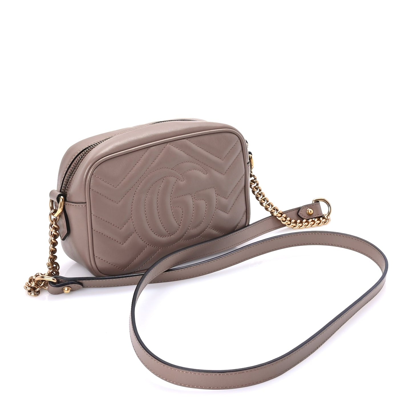 Gucci Calfskin Matelasse Mini GG Marmont Chain Shoulder Bag  Porcelain Rose