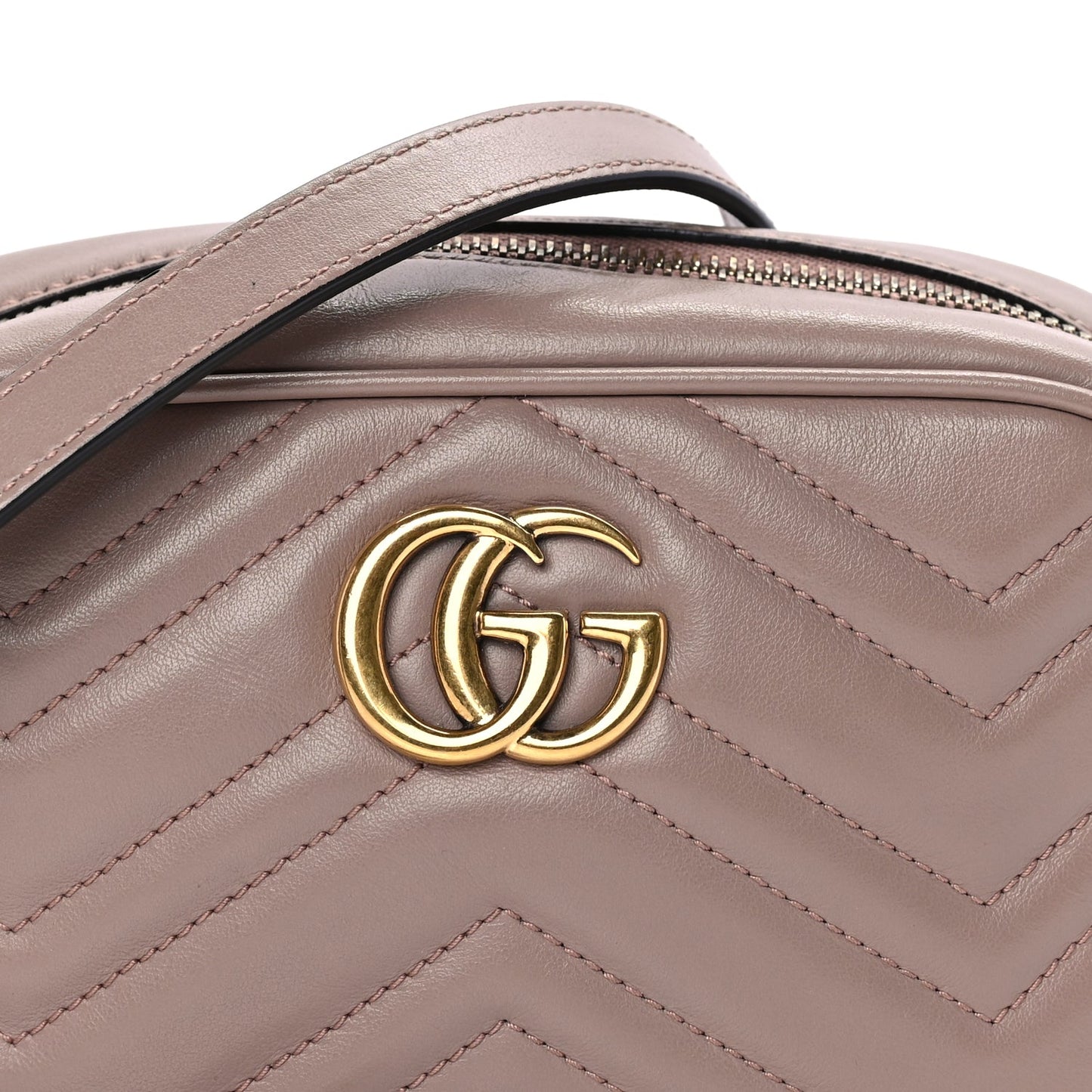 Gucci Calfskin Matelasse Mini GG Marmont Chain Shoulder Bag  Porcelain Rose